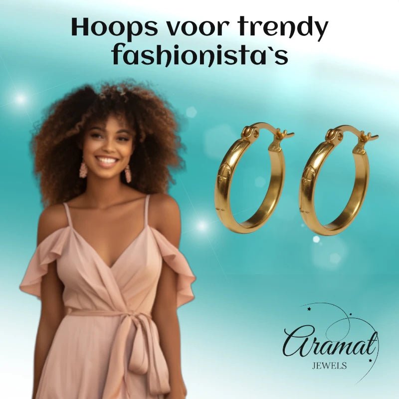 Oorringen – 20mm Creool Anker & Ster Motief RVS Goudkleur Dames - Aramat Jewels - Oorringen - cadeautip