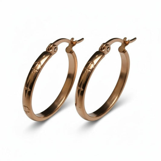 Oorringen – 20mm Creool Anker & Ster Motief RVS Roségoudkleur Dames - Aramat Jewels - Oorbellen - cadeautip