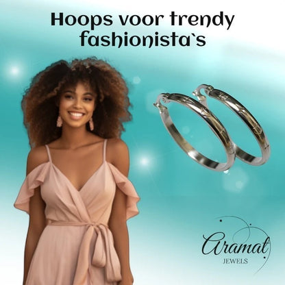 Oorringen – 35mm Creool Anker Motief RVS Zilverkleur Dames - Aramat Jewels - Oorringen - cadeautip