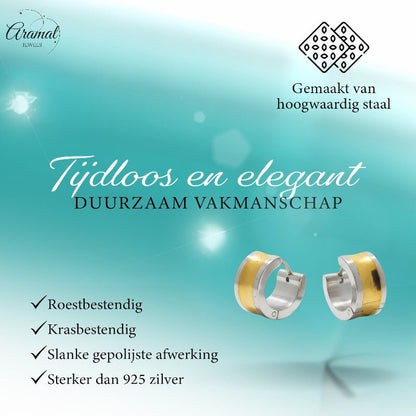 Oorringen – Bicolor RVS met Brede Goudkleurige Streep (13mm) - Aramat Jewels - Oorringen - cadeautip