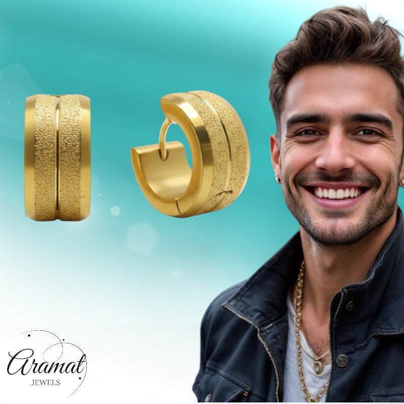 Oorringen – Goudkleurig Staal Sandblasted Strepen (13x7mm) - Aramat Jewels - Oorringen - cadeautip