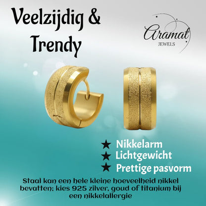 Oorringen – Goudkleurig Staal Sandblasted Strepen (13x7mm) - Aramat Jewels - Oorringen - cadeautip