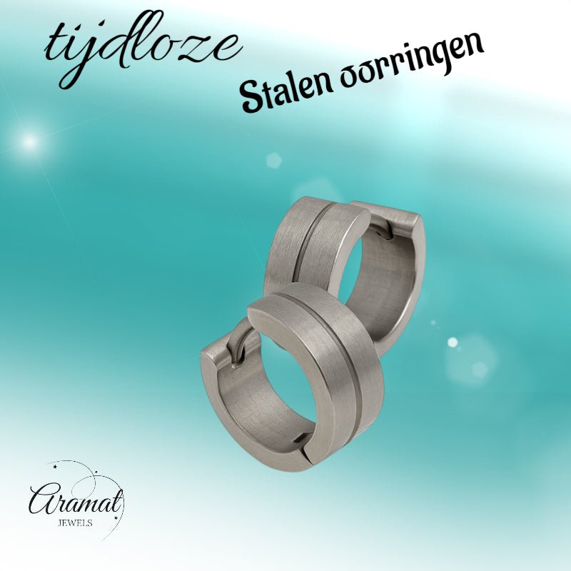 Oorringen – RVS Zilverkleur Mat met Glansstreep (13mm) - Aramat Jewels - Oorringen - cadeautip