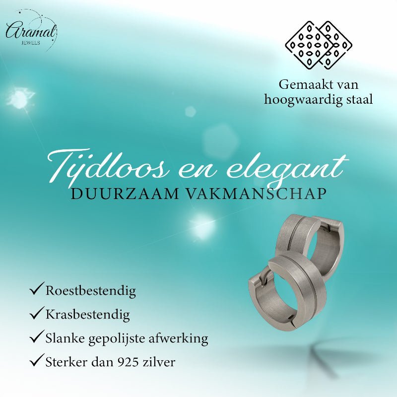 Oorringen – RVS Zilverkleur Mat met Glansstreep (13mm) - Aramat Jewels - Oorringen - cadeautip