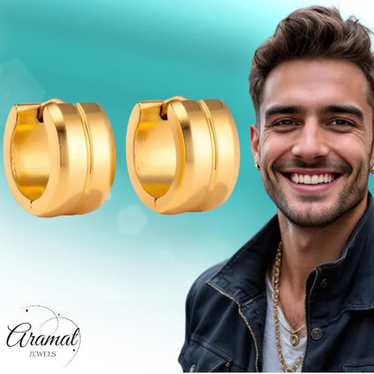 Oorringen – Staal Enkele Streep Goudkleurig (13mm) - Aramat Jewels - Oorringen - cadeautip