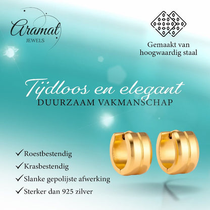 Oorringen – Staal Enkele Streep Goudkleurig (13mm) - Aramat Jewels - Oorringen - cadeautip