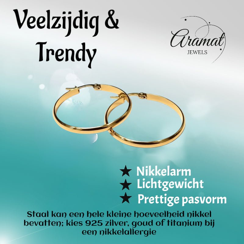 Oorringen – Staal Glad Goudkleurig (35mm) - Aramat Jewels - Oorringen - cadeautip