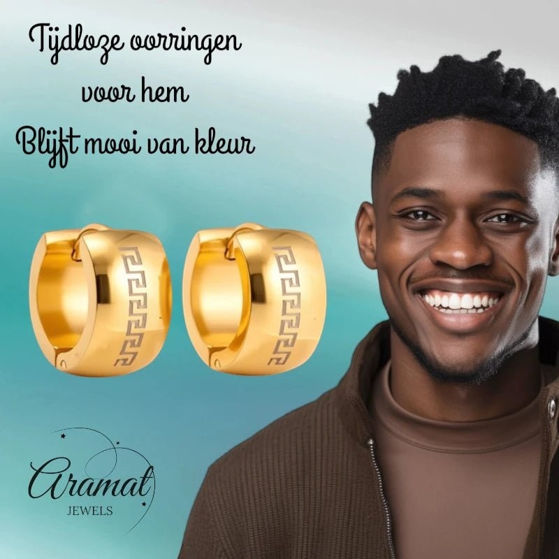 Oorringen – Staal Grieks Motief Goudkleurig (13mm) - Aramat Jewels - Oorringen - cadeautip