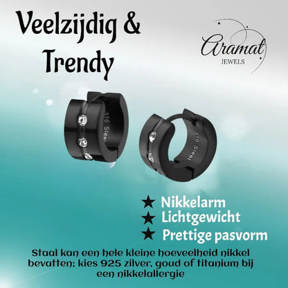 Oorringen – Staal Huggies Zirkonia Zwart (13mm) - Aramat Jewels - Oorringen - cadeautip
