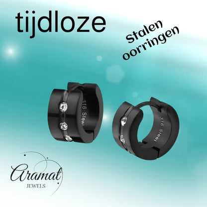 Oorringen – Staal Huggies Zirkonia Zwart (13mm) - Aramat Jewels - Oorringen - cadeautip