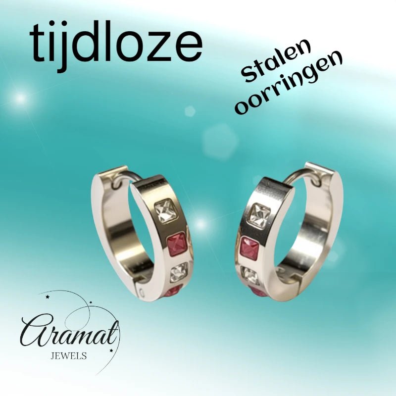 Oorringen – Staal Roze Transparante Zirkonia (17mm) - Aramat Jewels - Oorringen - cadeautip