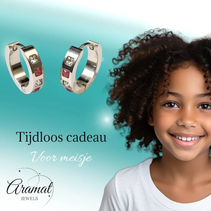 Oorringen – Staal Roze Transparante Zirkonia (17mm) - Aramat Jewels - Oorringen - cadeautip