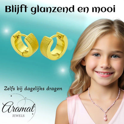 Oorringen – Staal Sandblasted Goudkleurig (11mm) - Aramat Jewels - Oorringen - cadeautip