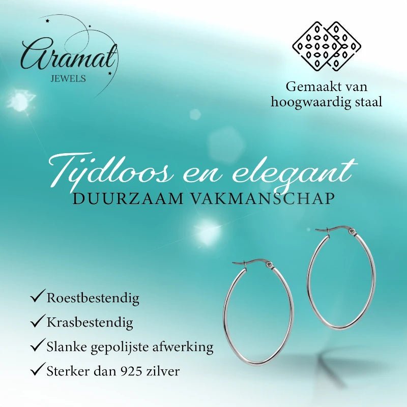 Oorringen – Stalen Ovale Hoepel Creolen RVS Zilverkleur (Diverse Maten) - Aramat Jewels - Oorringen - cadeautip
