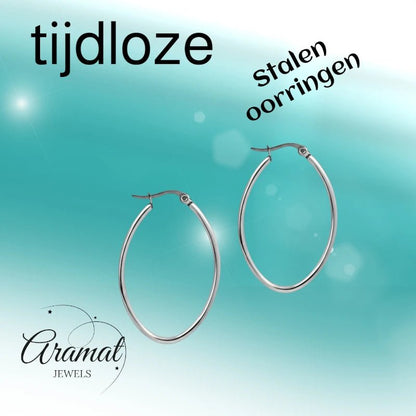 Oorringen – Stalen Ovale Hoepel Creolen RVS Zilverkleur (Diverse Maten) - Aramat Jewels - Oorringen - cadeautip