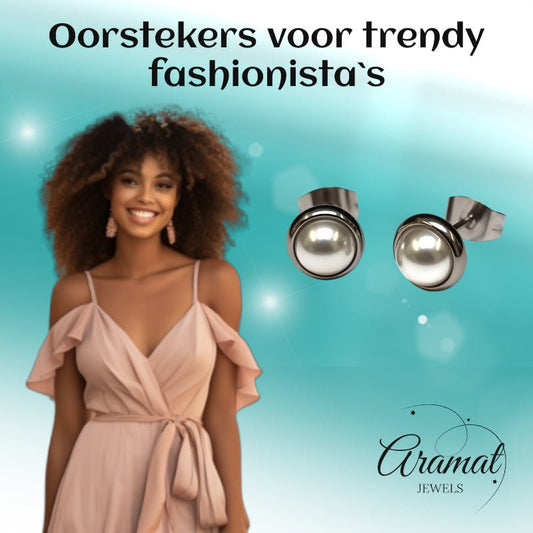 Oorstekers – Parel Wit Staal (8mm) - Aramat Jewels - Oorbellen - cadeautip