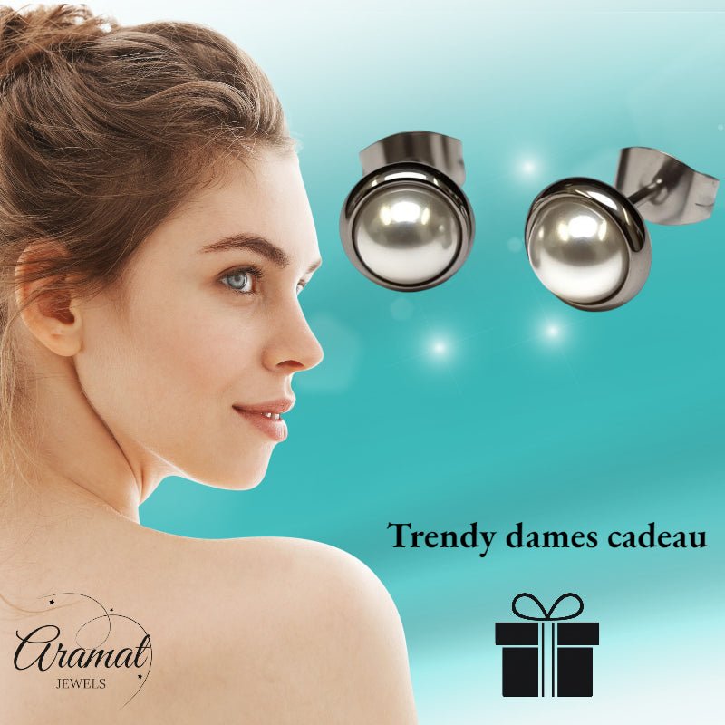 Oorstekers – Parel Wit Staal (8mm) - Aramat Jewels - Oorbellen - cadeautip