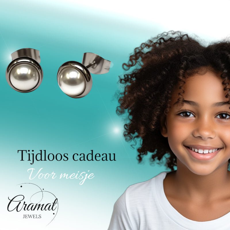 Oorstekers – Parel Wit Staal (8mm) - Aramat Jewels - Oorbellen - cadeautip