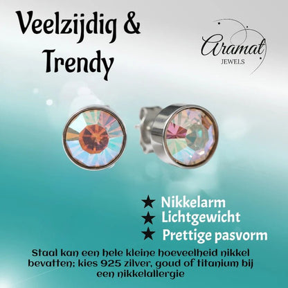 Oorstekers – Staal Kristal AB Transparant Zilverkleur (8mm) - Aramat Jewels - Oorbellen - cadeautip