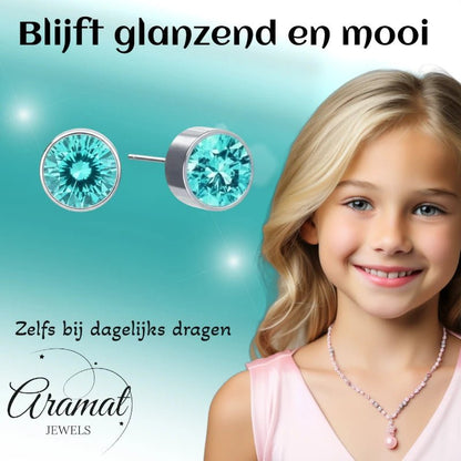 Oorstekers – Staal Kristal Aqua Blauw Zilverkleur (6mm) - Aramat Jewels - Oorbellen - cadeautip