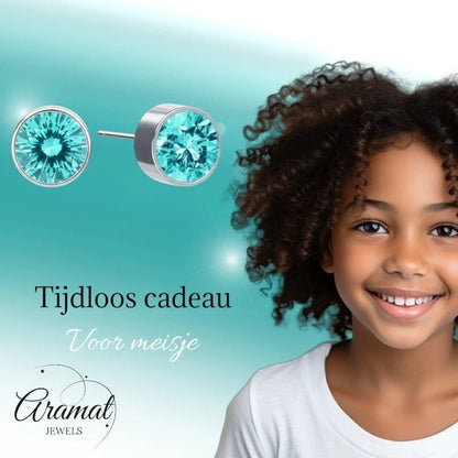 Oorstekers – Staal Kristal Aqua Blauw Zilverkleur (6mm) - Aramat Jewels - Oorbellen - cadeautip