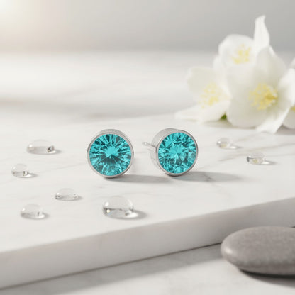 Oorstekers – Staal Kristal Aqua Blauw Zilverkleur (6mm) - Aramat Jewels - Oorbellen - cadeautip