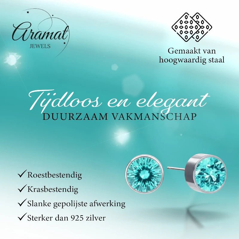 Oorstekers – Staal Kristal Aqua Blauw Zilverkleur (6mm) - Aramat Jewels - Oorbellen - cadeautip