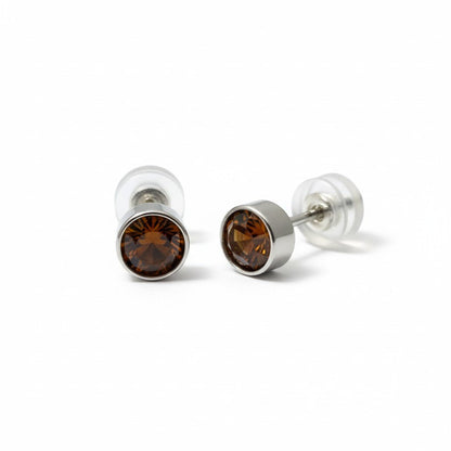 Oorstekers – Staal Kristal Bruin Zilverkleur (5mm) - Aramat Jewels - Oorbellen - cadeautip