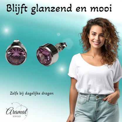 Oorstekers – Staal Kristal Licht Paars Zilverkleur (10mm) - Aramat Jewels - Oorbellen - cadeautip