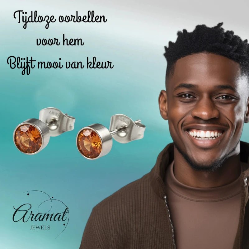 Oorstekers – Staal Kristal Oranje Zilverkleur (5mm) - Aramat Jewels - Oorbellen - cadeautip