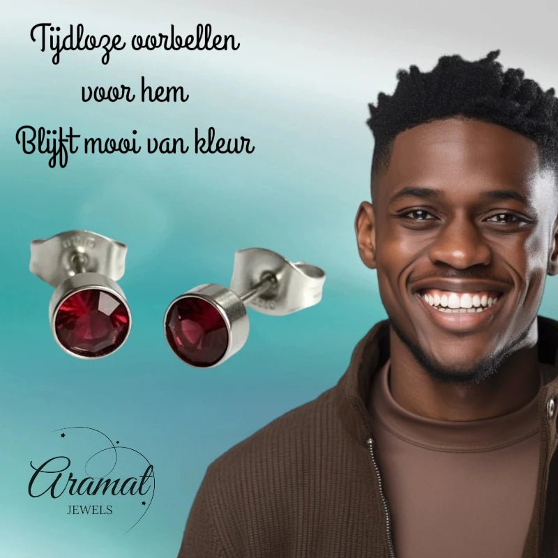 Oorstekers – Staal Kristal Rood Zilverkleur (5mm) - Aramat Jewels - Oorbellen - cadeautip