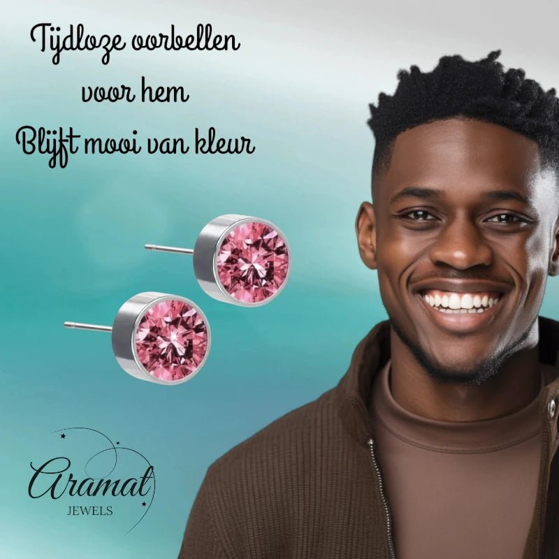 Oorstekers – Staal Kristal Roze Zilverkleur (6mm) - Aramat Jewels - Oorbellen - cadeautip