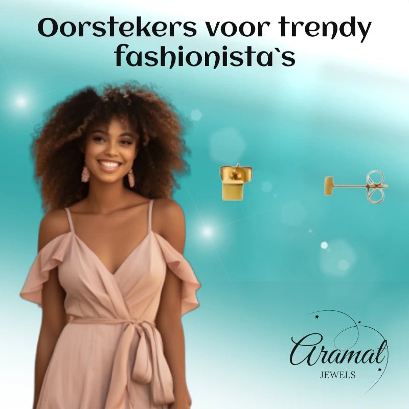 Oorstekers – Staal Vierkant Goudkleurig (3mm) - Aramat Jewels - Oorbellen - cadeautip