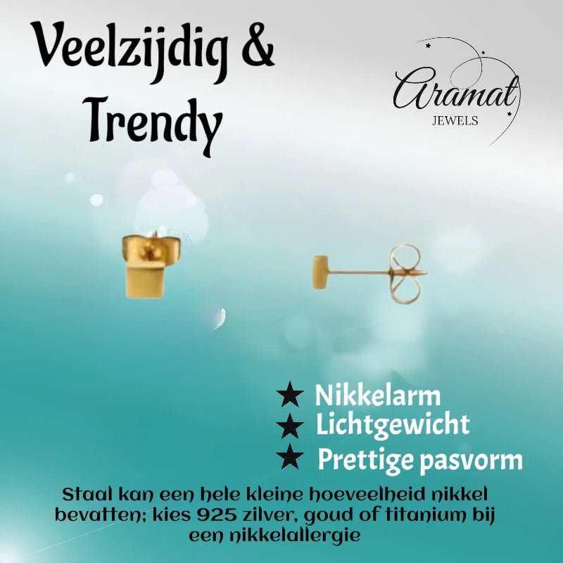 Oorstekers – Staal Vierkant Goudkleurig (3mm) - Aramat Jewels - Oorbellen - cadeautip