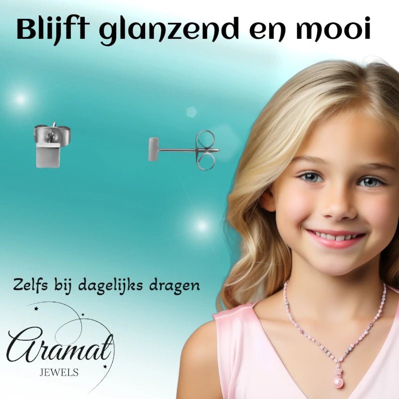 Oorstekers – Staal Vierkant Zilverkleurig (4mm) - Aramat Jewels - Oorbellen - cadeautip