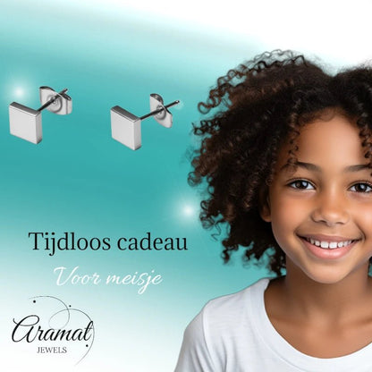 Oorstekers – Staal Vierkant Zilverkleurig (6mm) - Aramat Jewels - Oorbellen - cadeautip