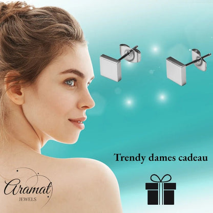 Oorstekers – Staal Vierkant Zilverkleurig (6mm) - Aramat Jewels - Oorbellen - cadeautip
