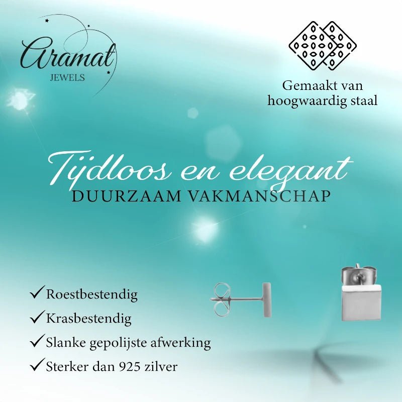 Oorstekers – Staal Vierkant Zilverkleurig (7mm) - Aramat Jewels - Oorbellen - cadeautip