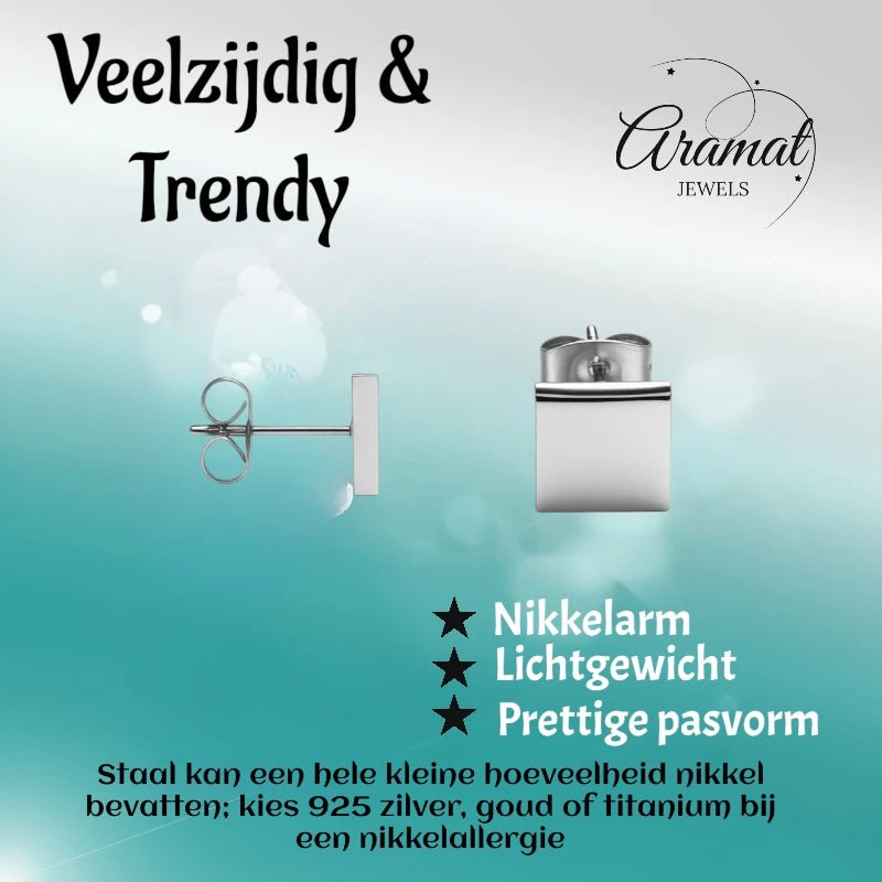 Oorstekers – Staal Vierkant Zilverkleurig (8mm) - Aramat Jewels - Oorbellen - cadeautip