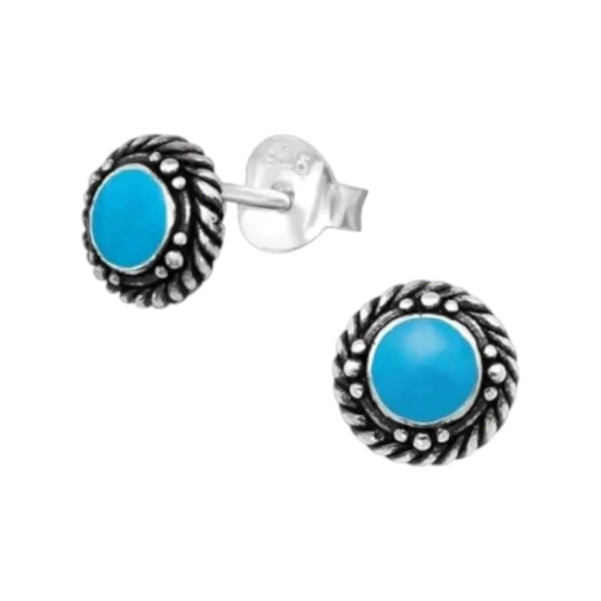 Oorstekers – Sterling Zilver Bali Etnisch Blauw Emaille 6mm Rond Geoxideerd - Aramat Jewels - Oorbellen - cadeautip