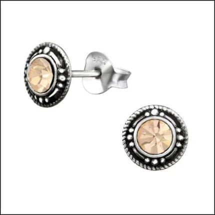 Oorstekers – Sterling Zilver Bali Etnisch Champagne Kristal 7mm Dames - Aramat Jewels - Oorbellen - cadeautip