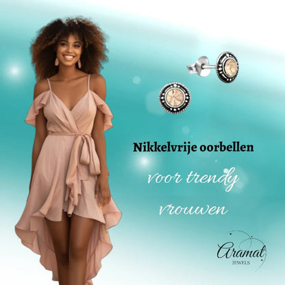 Oorstekers – Sterling Zilver Bali Etnisch Champagne Kristal 7mm Dames - Aramat Jewels - Oorbellen - cadeautip