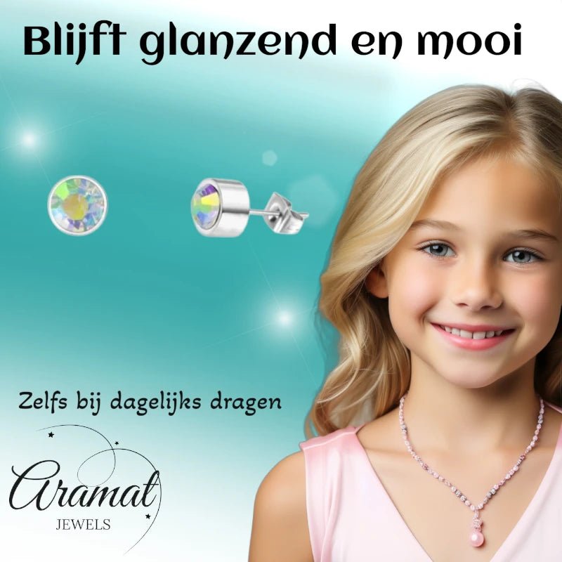 Oorstuds – Staal Kristal AB Transparant Zilverkleur (3mm) - Aramat Jewels - Oorbellen - cadeautip