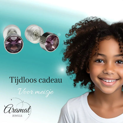 Oorstuds – Staal Kristal Licht Paars Zilverkleur (5mm) - Aramat Jewels - Oorbellen - cadeautip