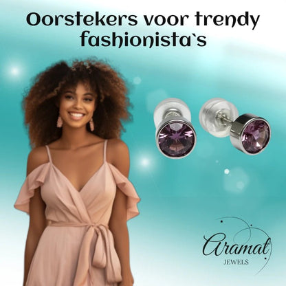 Oorstuds – Staal Kristal Licht Paars Zilverkleur (5mm) - Aramat Jewels - Oorbellen - cadeautip