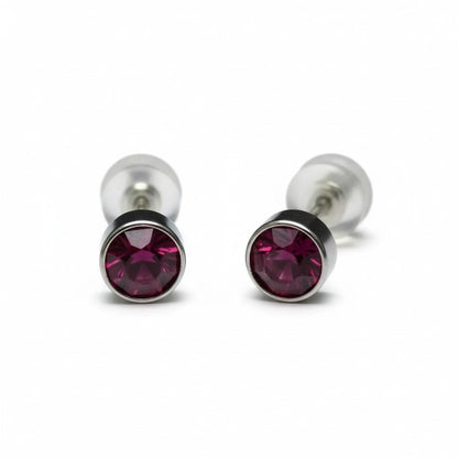 Oorstuds – Staal Kristal Paars Zilverkleur (5mm) - Aramat Jewels - Oorbellen - cadeautip