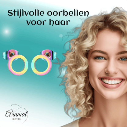 Open Cirkel Oorbellen Multikleur – 9mm - Aramat Jewels - Oorbellen - cadeautip