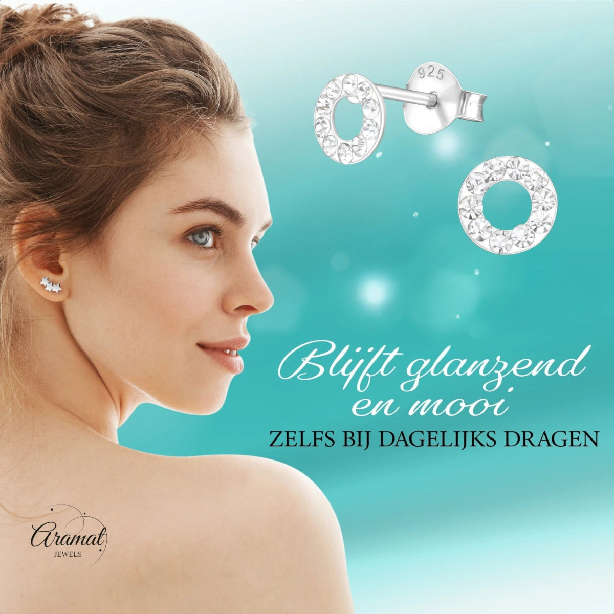 Open cirkel oorbellen zilver transparant kristal - Aramat Jewels - Oorbellen - cadeautip
