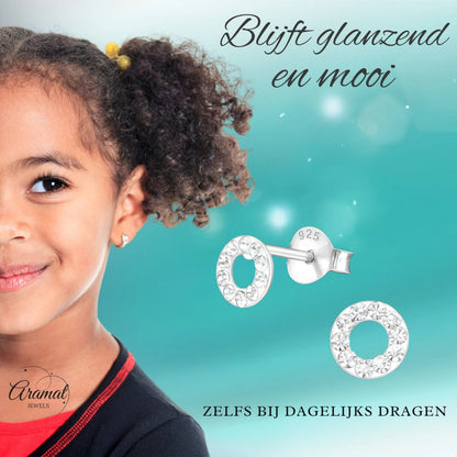 Open cirkel oorbellen zilver transparant kristal - Aramat Jewels - Oorbellen - cadeautip