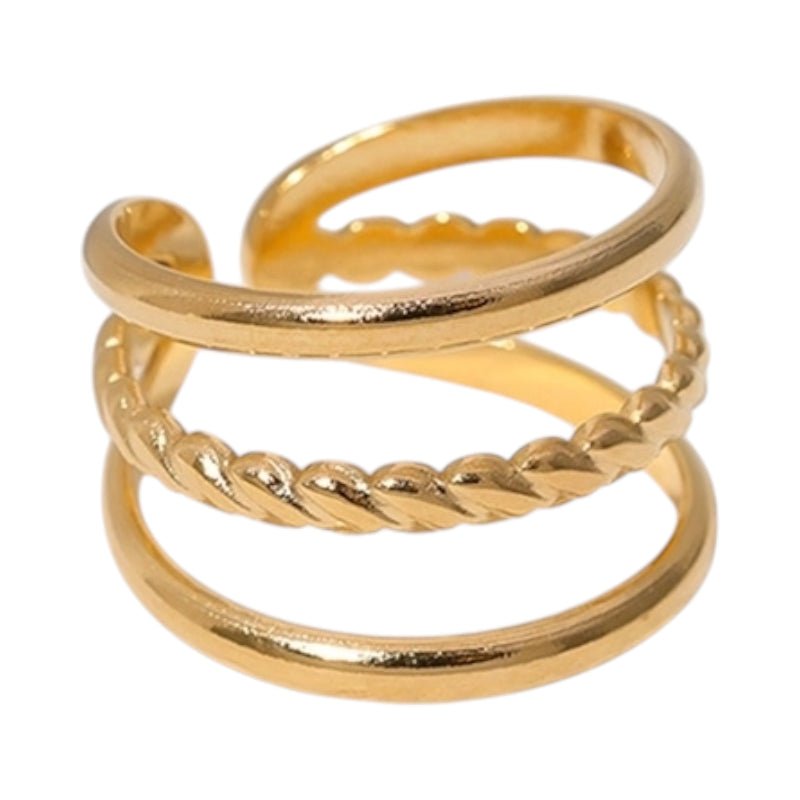 Open Ring Driedubbele Band: Glad en Gedraaid (15 mm Breed) - Aramat Jewels - Ringen - cadeautip